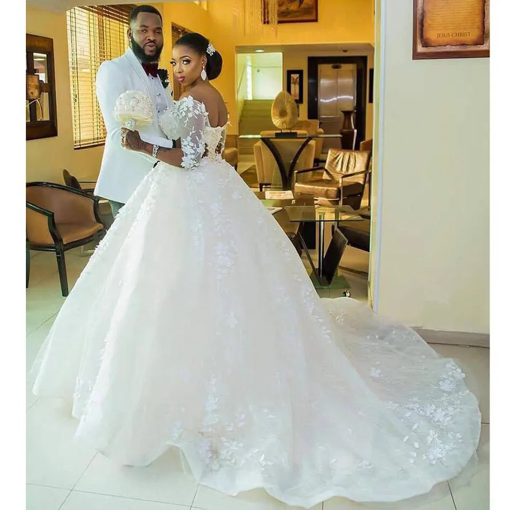 Elegant African Big Ballgown Wedding Dress With Off Shoulder Sheer Design 1 2 Sleeves And Lace Embellishments Robe De Soiree From Meetyy 83.63 DHgate.Com