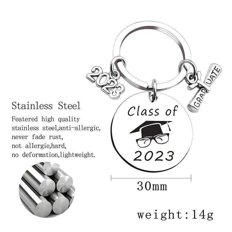 Graduation Gift 2023 Stainless Steel Graduation Keychain Scroll Pendant Keychains Luggage Bag Accessories Keyring Key Chain