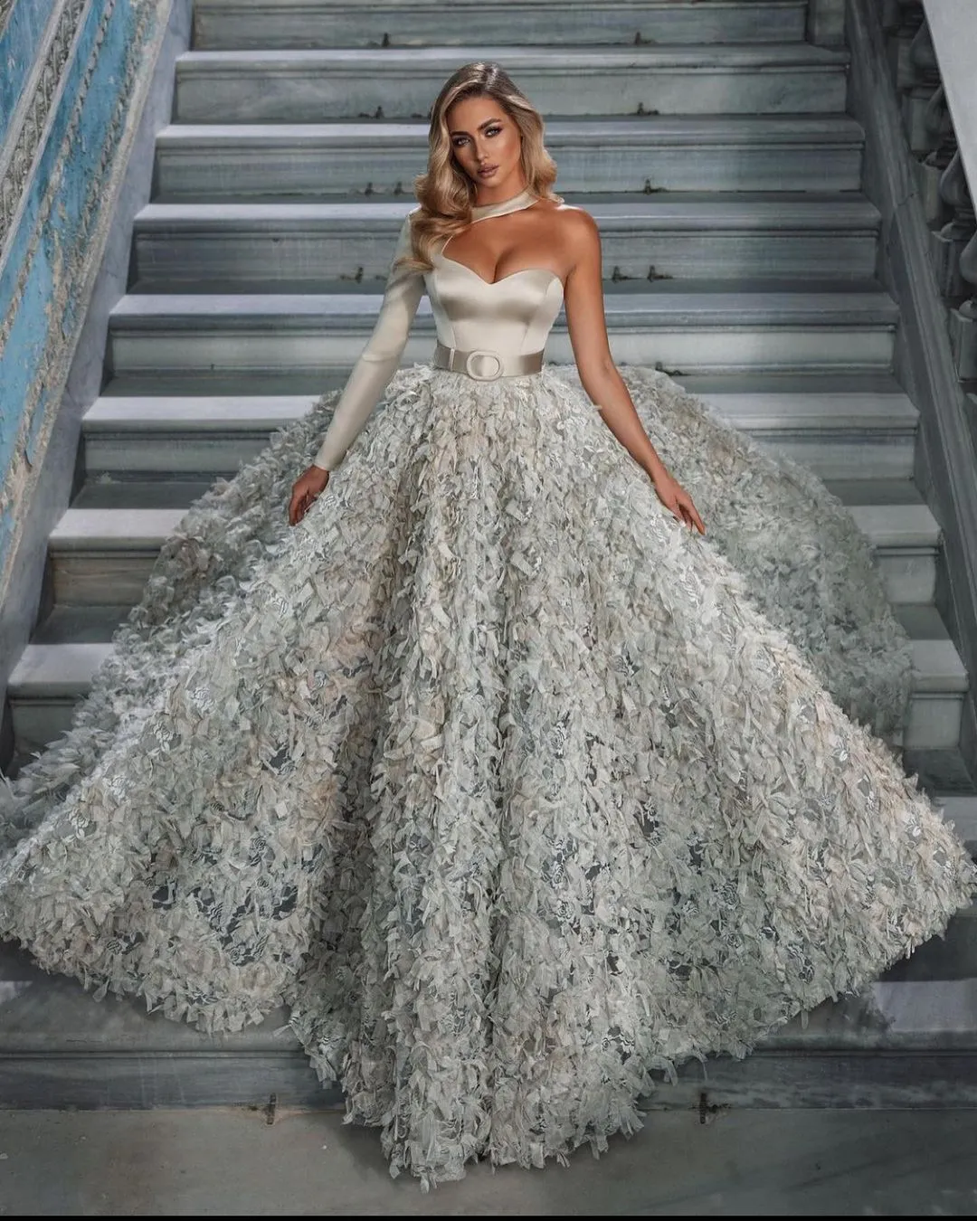 Ball Gown Wedding Dress Halter Sweetheart One Sleeve... From Huifangzou,  $759.54 | DHgate.Com