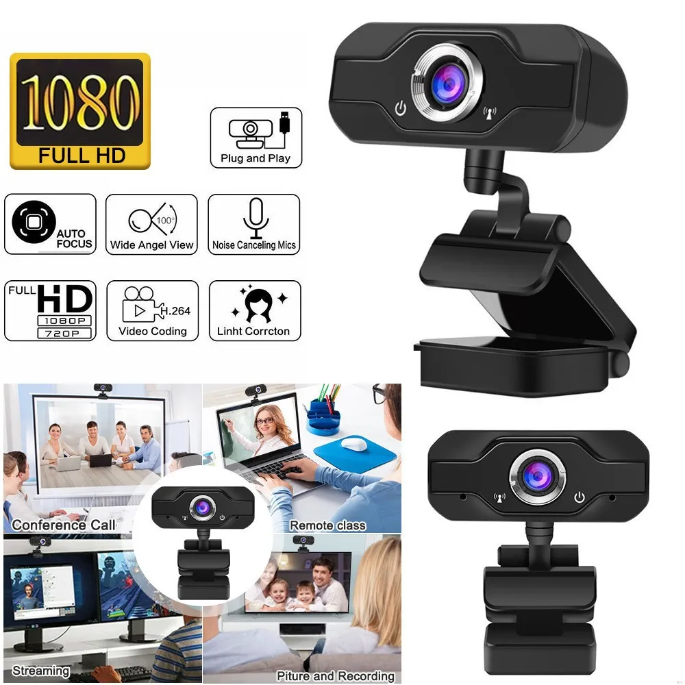 Webcam HD 1080P Avec Microphone, Caméra Dordinateur Sans Pilote