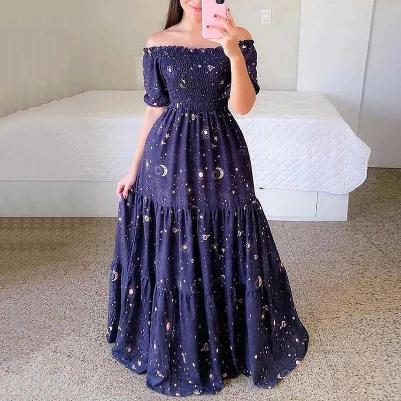 Sexy off shoulder butterflies cheap floral printed maxi dress