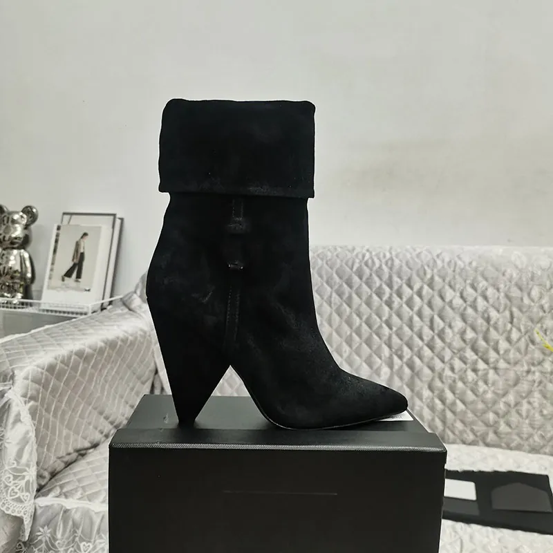 NIKI Womens Ankle Boots Sexy Pointed Toe High Heels Black Genuine