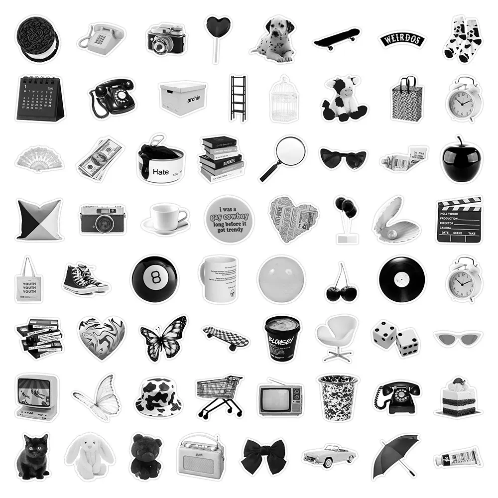 63 Vintage Black And White Aesthetic Stickers For Journal For DIY