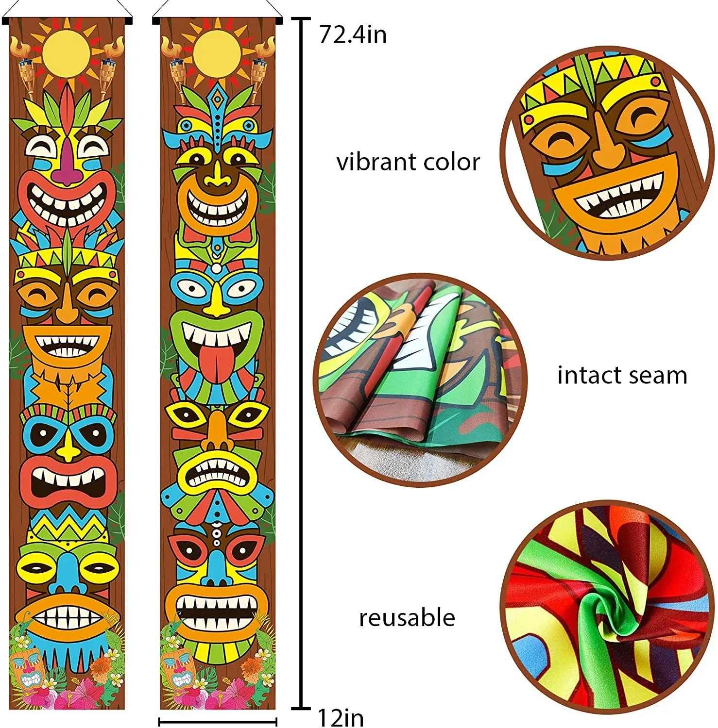 ArtCreativity Hawaiian Luau Party Decorations - Set Of 2 Tiki Face Banners, 6ft X 1ft Each - Tropical Themed Party Supplies