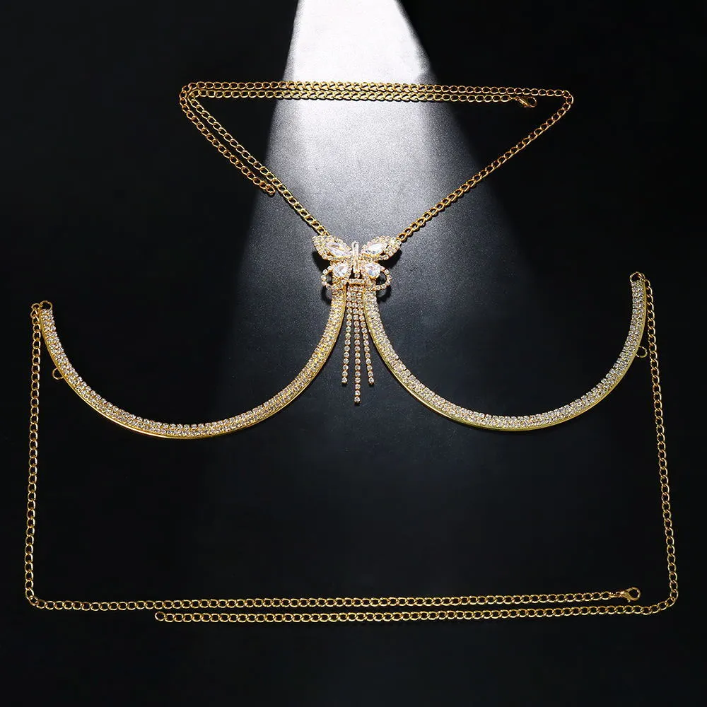 Zircon Butterfly Chest Bracket Bra Crystal Chain Necklace Sexy Crystal Body  Crystal Chain Harness For Womens Lingerie Bikini 221018 From Xue08, $4.95