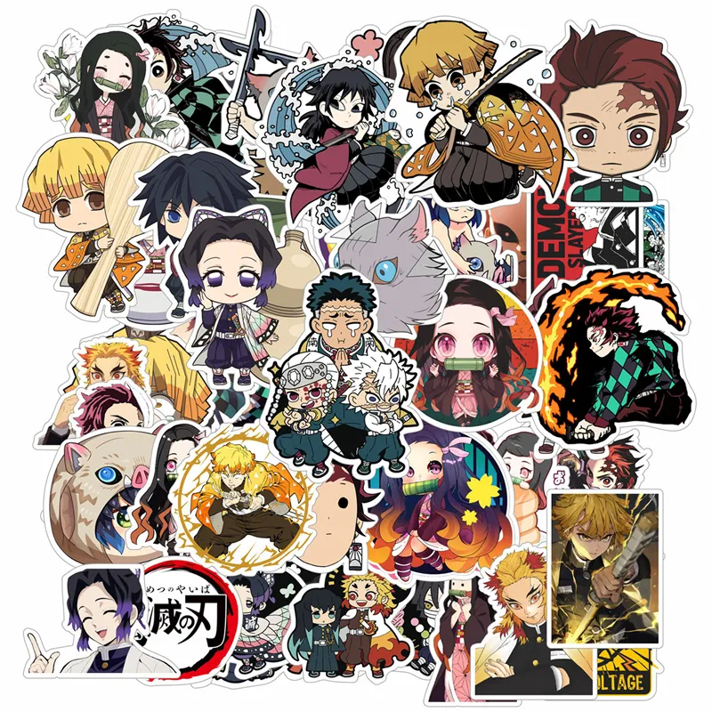 50Pcs/Pack Anime Demon Slayer Stickers Graffiti for Laptop Skateboard  Luggage Motorcycle Car Fridge Waterproof Decal Sticker