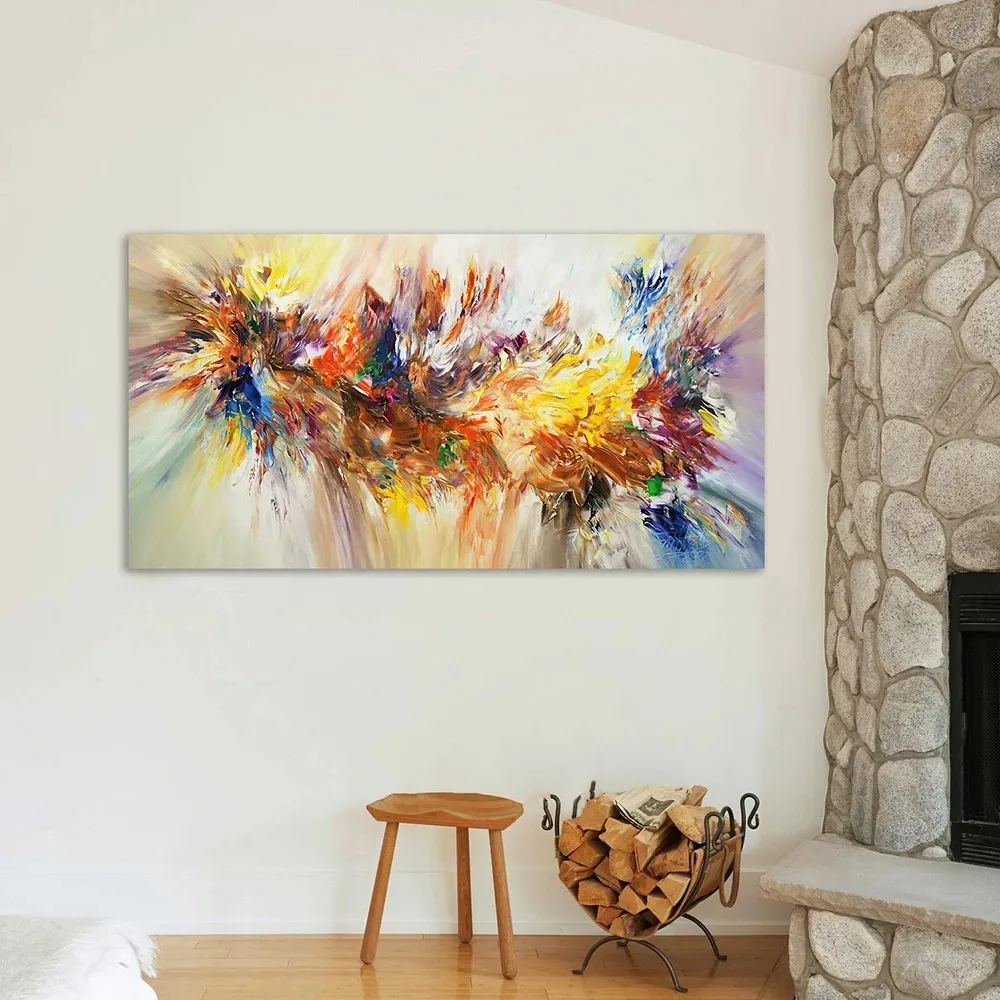 Colorful Bloom Flower Canvas Painting Large Abstract Wall Art For