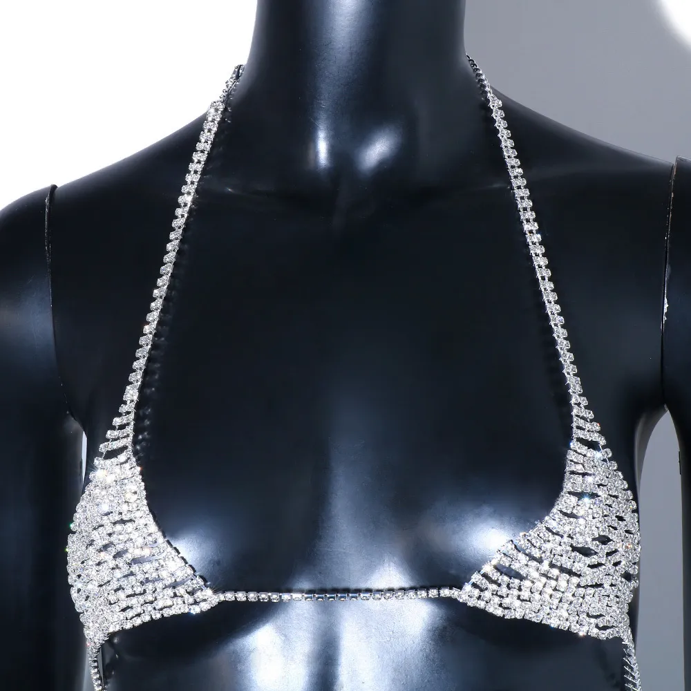 Other Crystal Triangle Cup Bra Chest Chain Nipple Cover Rave