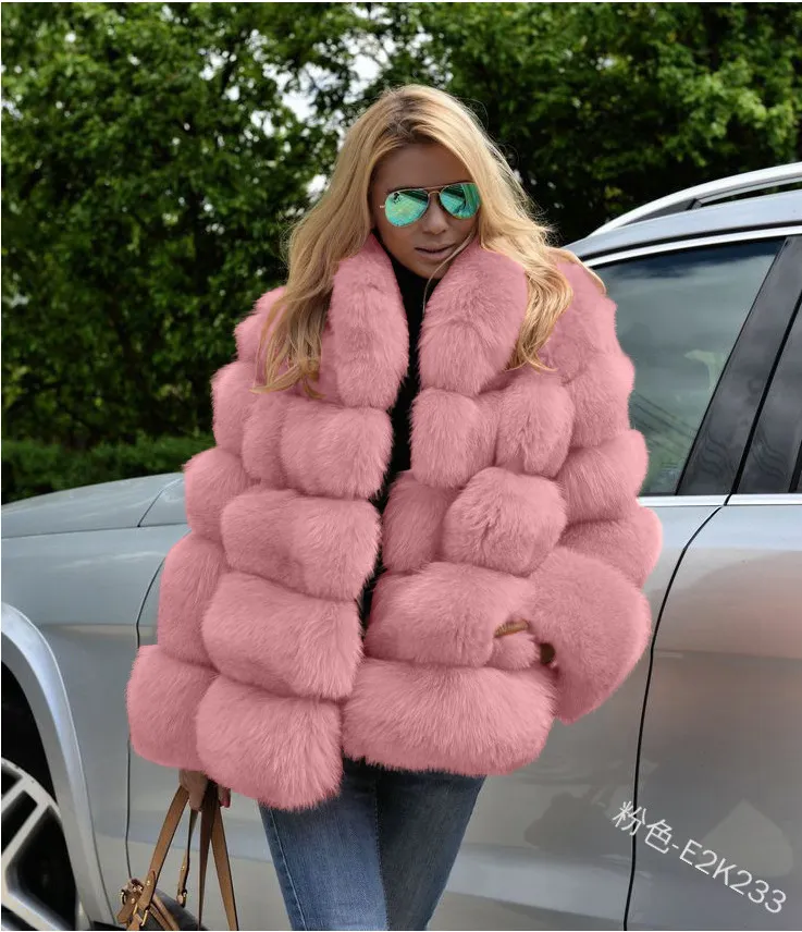 Pink Faux Fur Bubble Coat Cropped Commense Faux Fur Crop Jacket