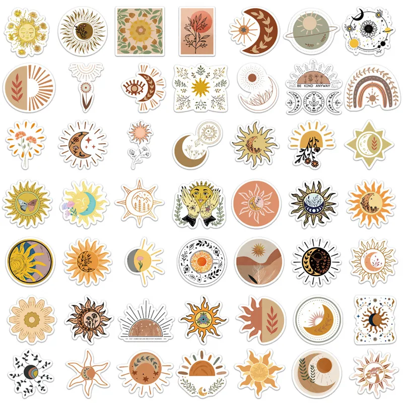Bohemian Sun And Moon Flower Cute Stickers For Journal Set Of 50 For Laptop,  Guitar, Phone, Scrapbook, Luggage, And Wall Decor From Animetravel, $1.47