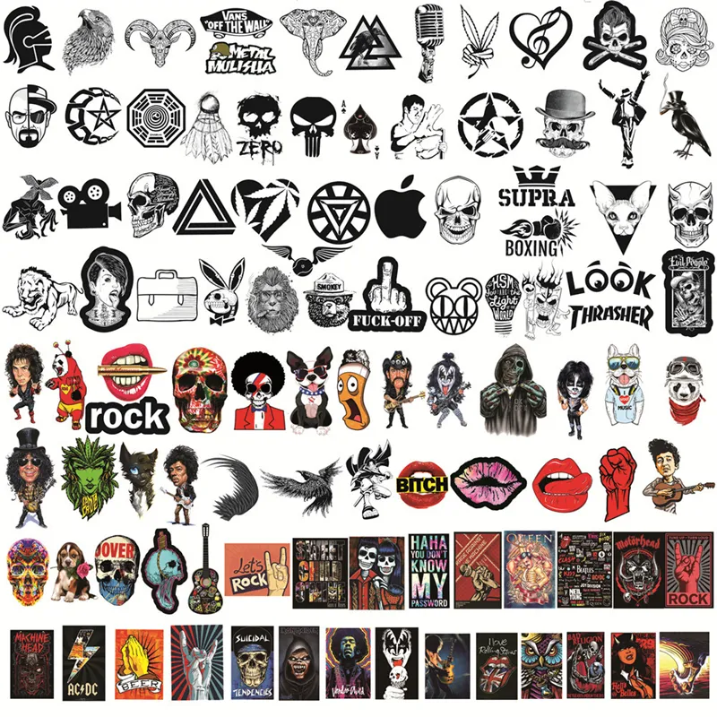 100 Adesivi Rock Punk Metal - Sticker Pack Per Skate, Laptop, Casco E Chitarra