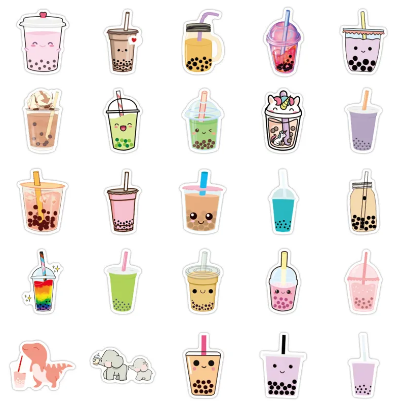 50 Waterproof Boba Tea Cute Kawaii Stickers With Pearl Milk Design For ...