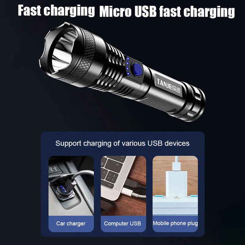 L221014 USB Rechargeable LED Flashlights Powerful Bright Tactical Torch ...