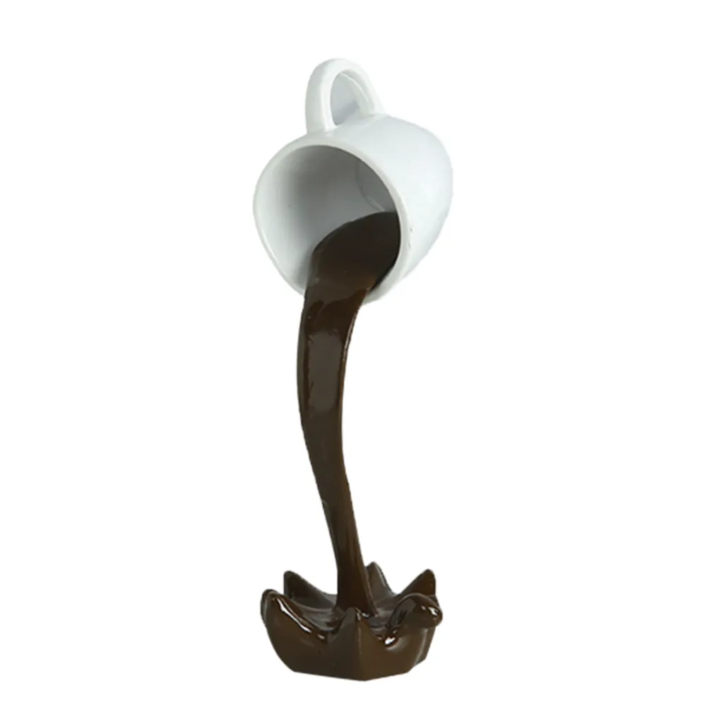 Floating Spilling Coffee Cup Sculpture - Resin Desk Decor, Novelty Gift For Coffee Lovers