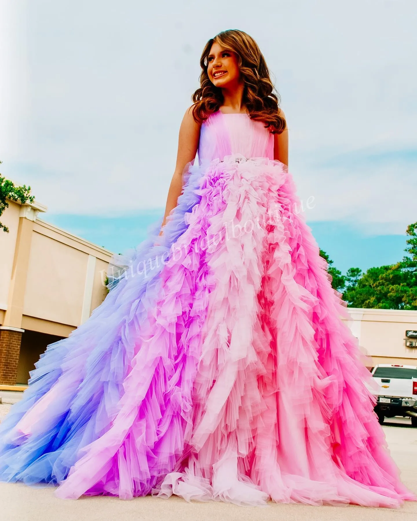 Ombre Pink Tulle Ball Gown Pageant Dress for Girls 2024 - Crystal Sash, Ruffled, Multi-Color, Birthday, Formal Party, Toddler, Teens Ombre Pink Tulle Ball Gown Pageant Dress for Girls 2024 - Crystal Sash, Ruffled, Multi-Color, Birthday, Formal Party, Toddler, Teens