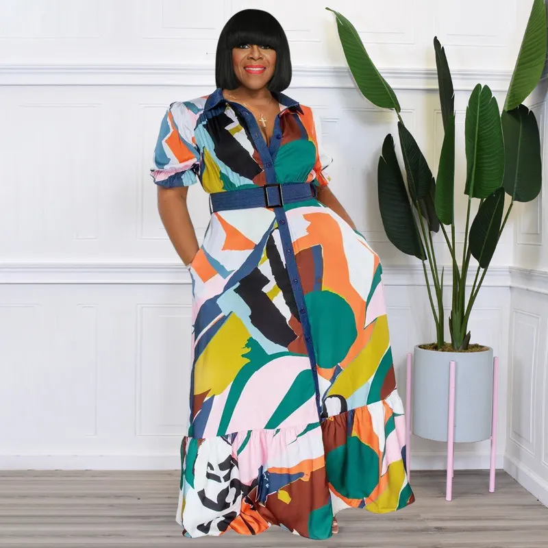 Womens Fashion Print Plus Size Maxi Sundresses With Waistbelt 5XL Plus Size Shirt Dress Short Sleeved From Liao5825110 24.13 DHgate.Com