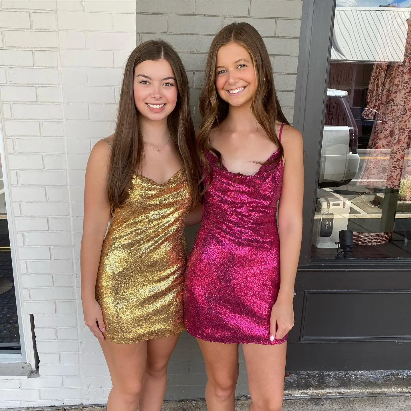slim fit dress slacks Bodycon One Shoulder Gold Sequins Short Homecoming Dresses VL24081305 –  Vickidress main image 1