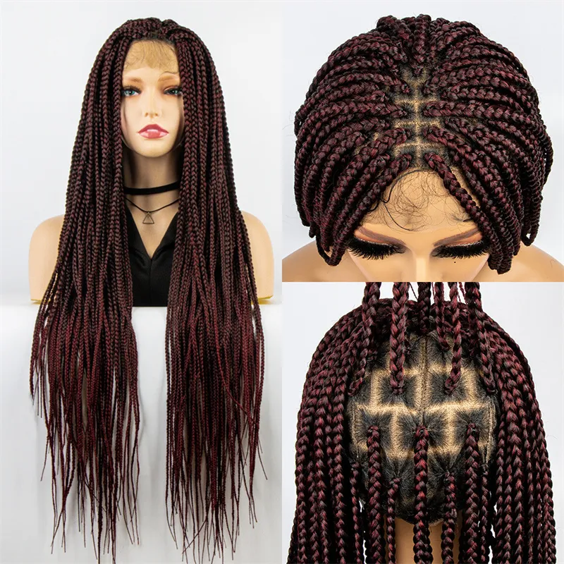 Full Lace Braided Wigs For Black Women Synthetic Remy Hair Wig perruques de Cheveux Humains Pelucas A891112