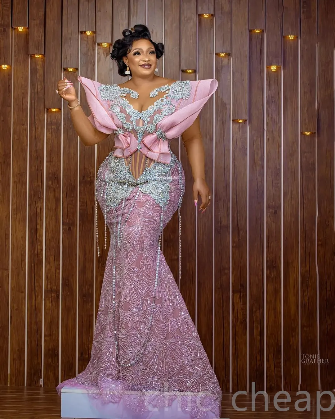 Pink Arabic Mermaid Prom pink dress with Beaded...