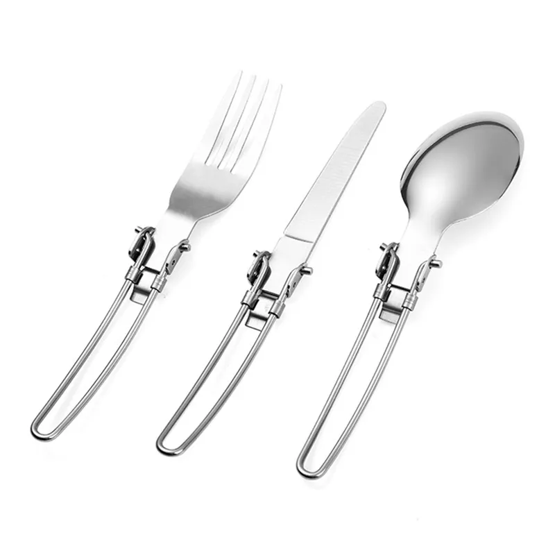 Couverts Pliants En Inox 304 – Lot De 3 (fourchette, Cuillère, Cuillère-fourchette) Avec étuis, Pour Randonnée/voyage