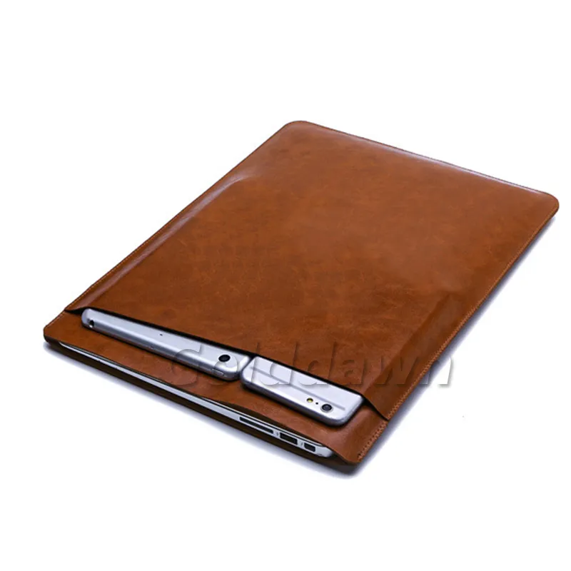 2024PU Leather Double deck Laptop Bag Case with Pocket for Apple MacBook Air 11 12 13 15 Inch Protective Sleeve Pouch
