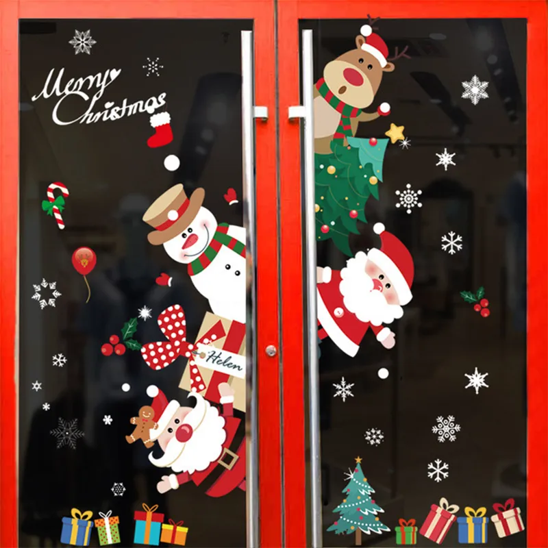Christmas Decorations Wall Window Stickers Silicone Santa Claus Glass  Stickers Window Door Wall Christmas Decoration for