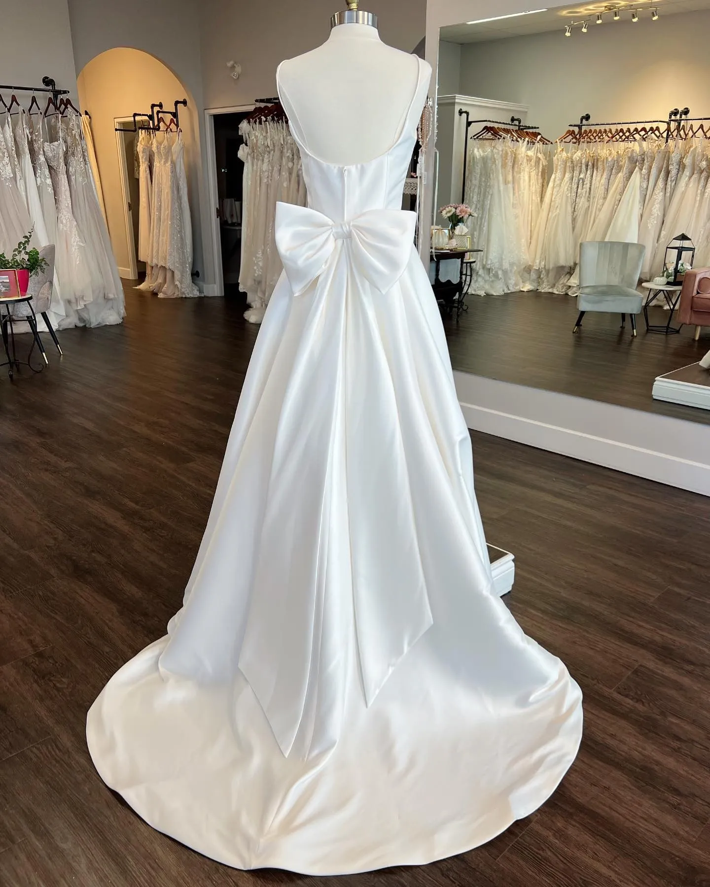 A Line Bridal Wedding Dress With Bow Pockets, Square... From  Uniquebridalboutique, $115.17