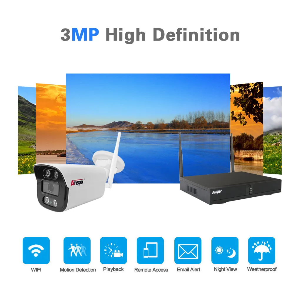 Anspo 3MP Wireless 8 Camera Security System System With 8CH NVR, HD ...