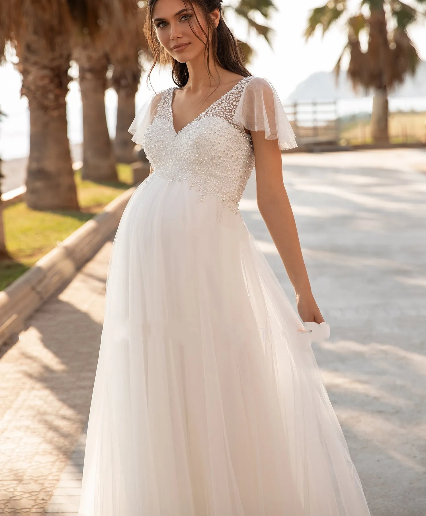 Simple wedding gown for pregnant cheap
