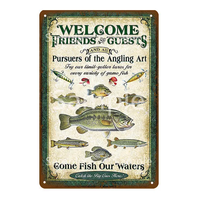 Beware Of Attack Fish Metal Painting Vintage Fishing Poster Plaque