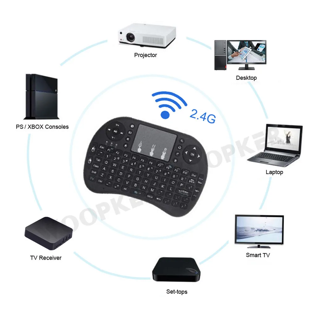 Mini clavier sans fil I8 2.4GHz, Version russe et anglaise, Air Mouse, avec  pavé tactile, pour ordinateur portable, Android TV Box, PC