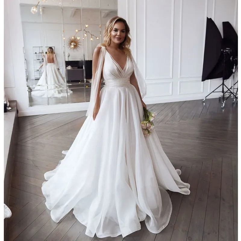 Eightale Plus Size V-Neck Organza Beach bridesmaid dress