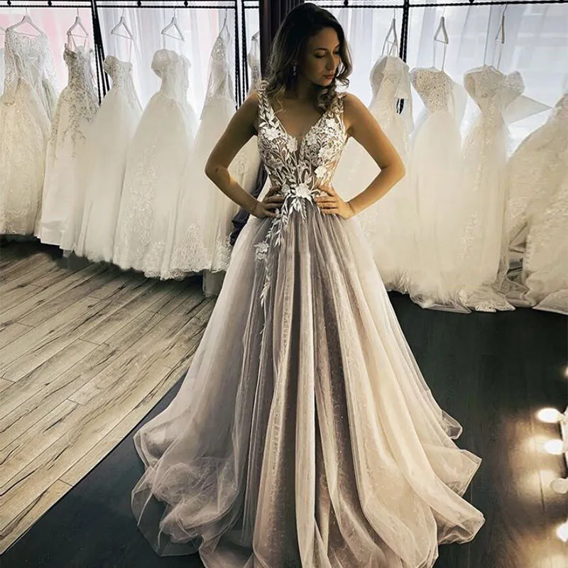 Grey boho wedding dress discount
