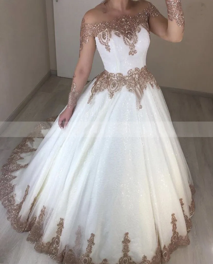 Luxury Champagne Wedding Dresses Floral Lace Appliqués Gold Beaded Bridal  Queen Prom Dress Wedding Custom Seaside