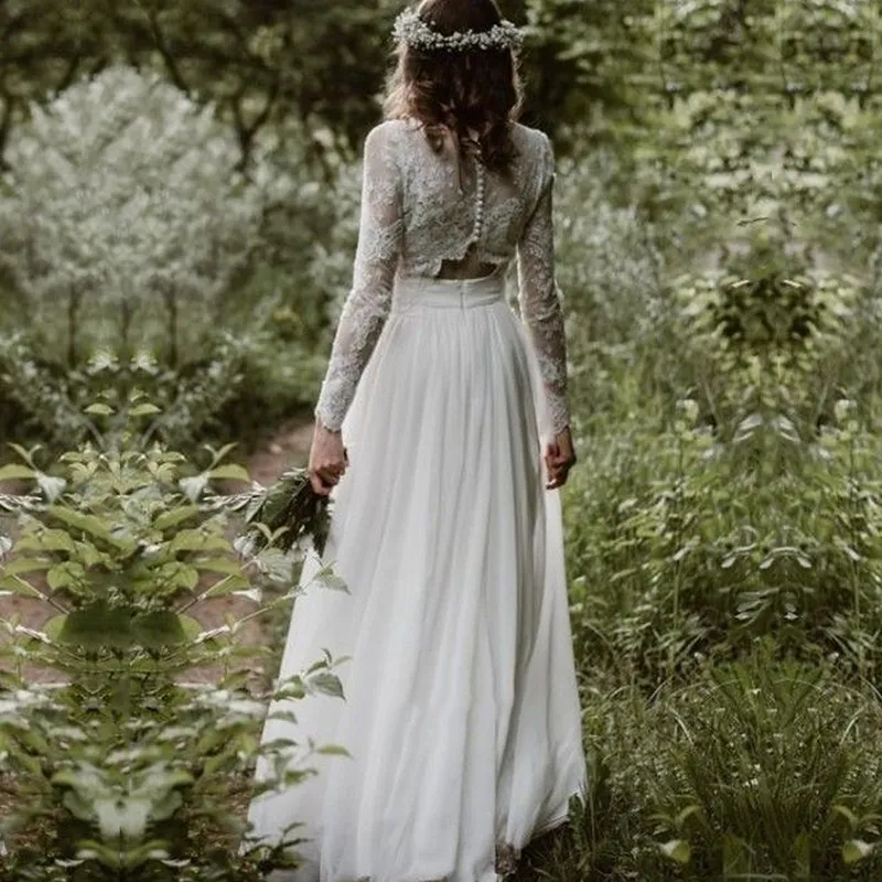 Formal Two Dress Lace Piece Outfit For Wedding Guest Boho Two Piece Beach  Wedding Dresses Lace