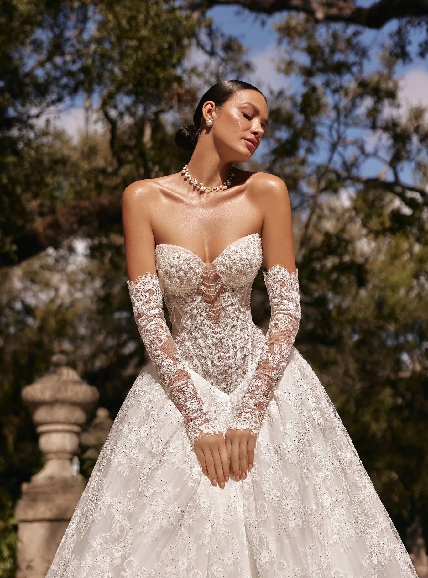 long sleeve wedding dress sweetheart neckline Floral Lace Ball Gown: Long Sleeve Tulle Wedding Dress
