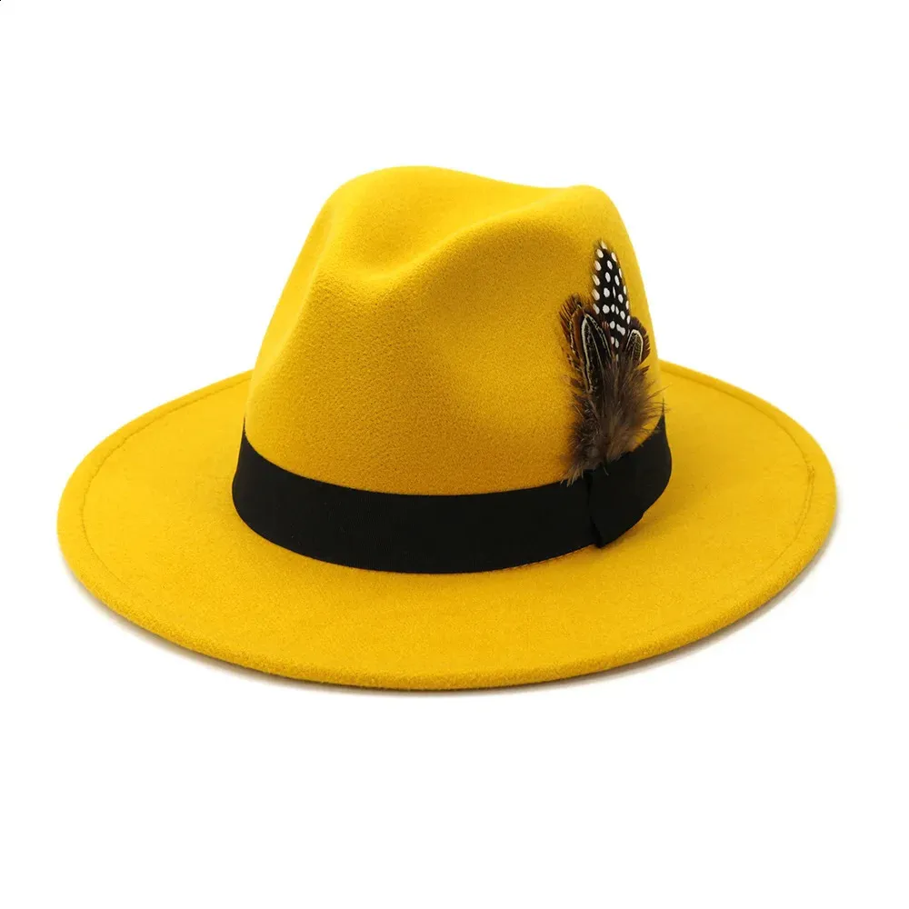 Yellow Feather Fedoras Men Fedora Hat Men Panama Top... From  display picture 1