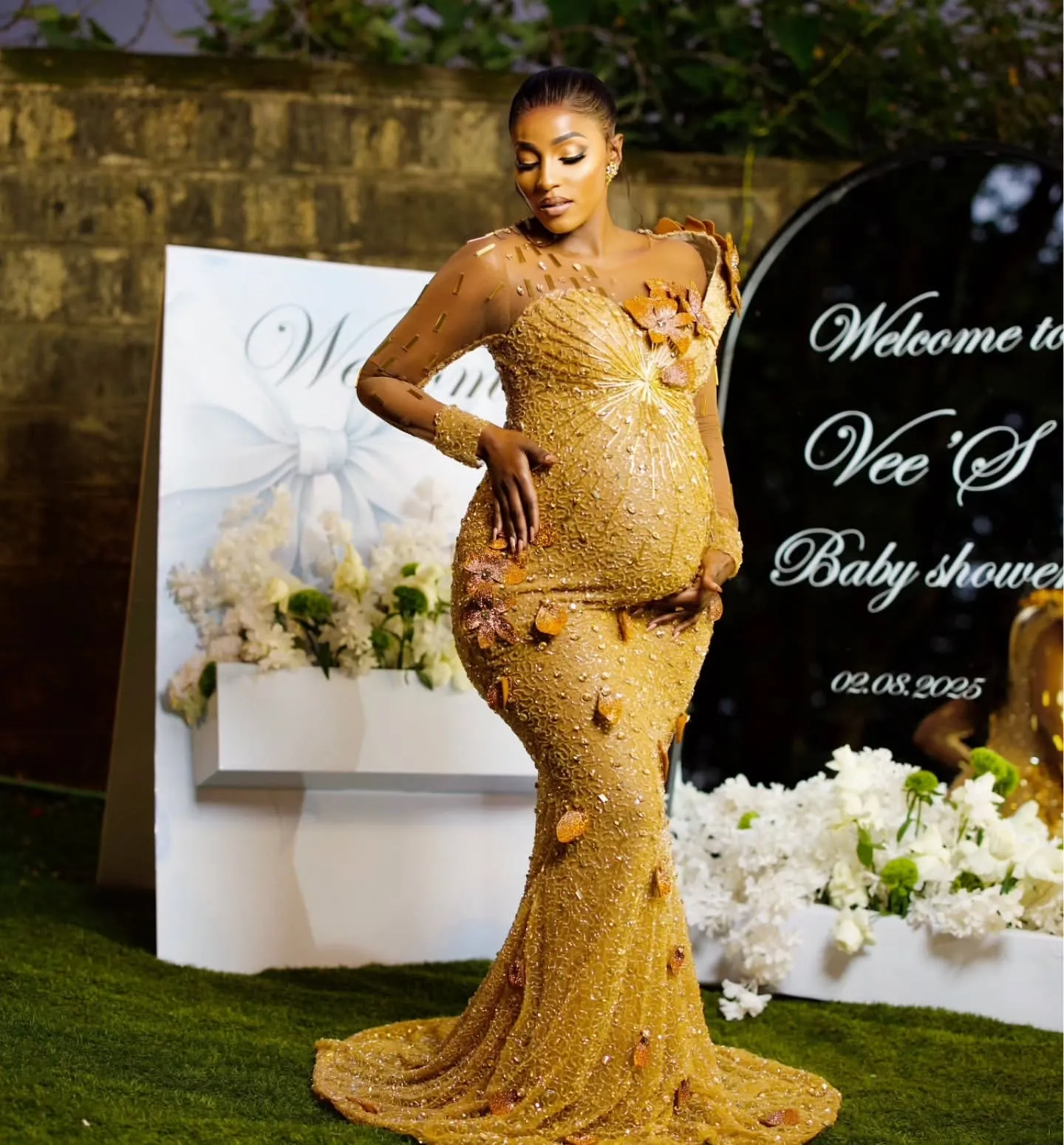 Gold Mermaid Gold Mermaid Prom Dress with Beaded Crystals and Flowers - Perfect for Evening Formal Parties, Second Birthday, and Special Occasions -
