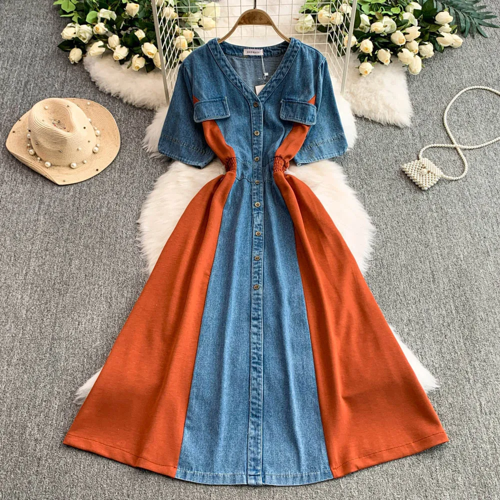 white christmas dresses Right Down The Line Button Front Denim Maxi Dress main image 0
