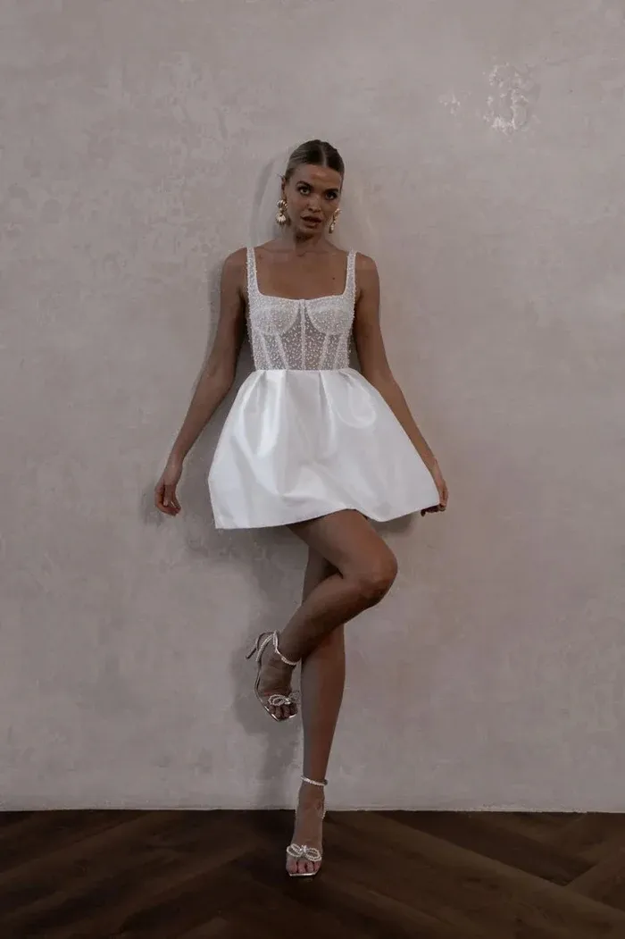 Short Satin Spaghetti Strap Wedding Dress with Beaded Bodice and Backless  Design from Dhgate A-Line Wedding Dresses - price 177.29