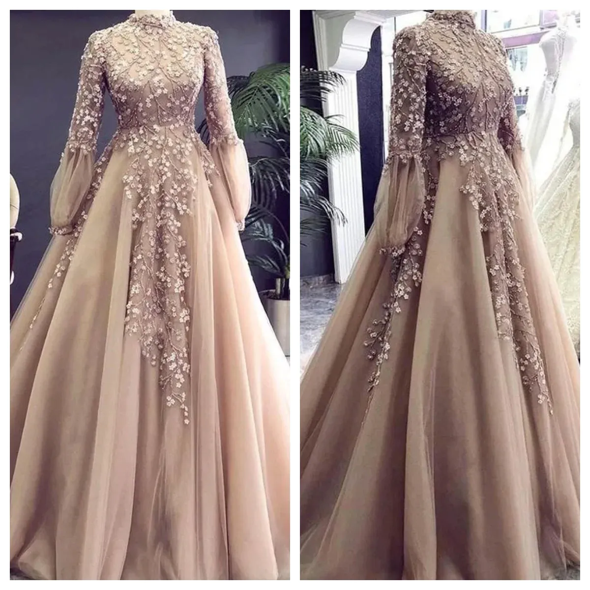Customizable Arabic Champagne Muslim Pakistani Wedding Party Dresses ...