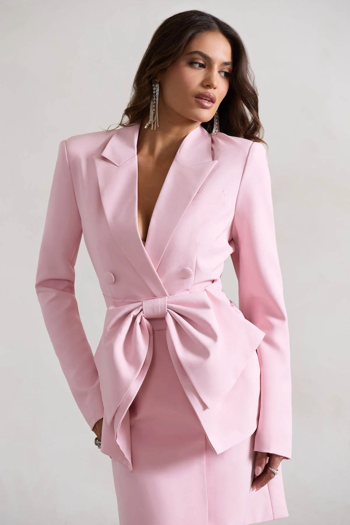 pink silk blazer dress Kaitlyn Satin Blazer Dress