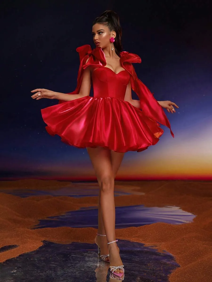 strapless open back dress Short Red Homecoming Dresses Sequin Tiered Sexy Prom Dress – jkprom main image 1