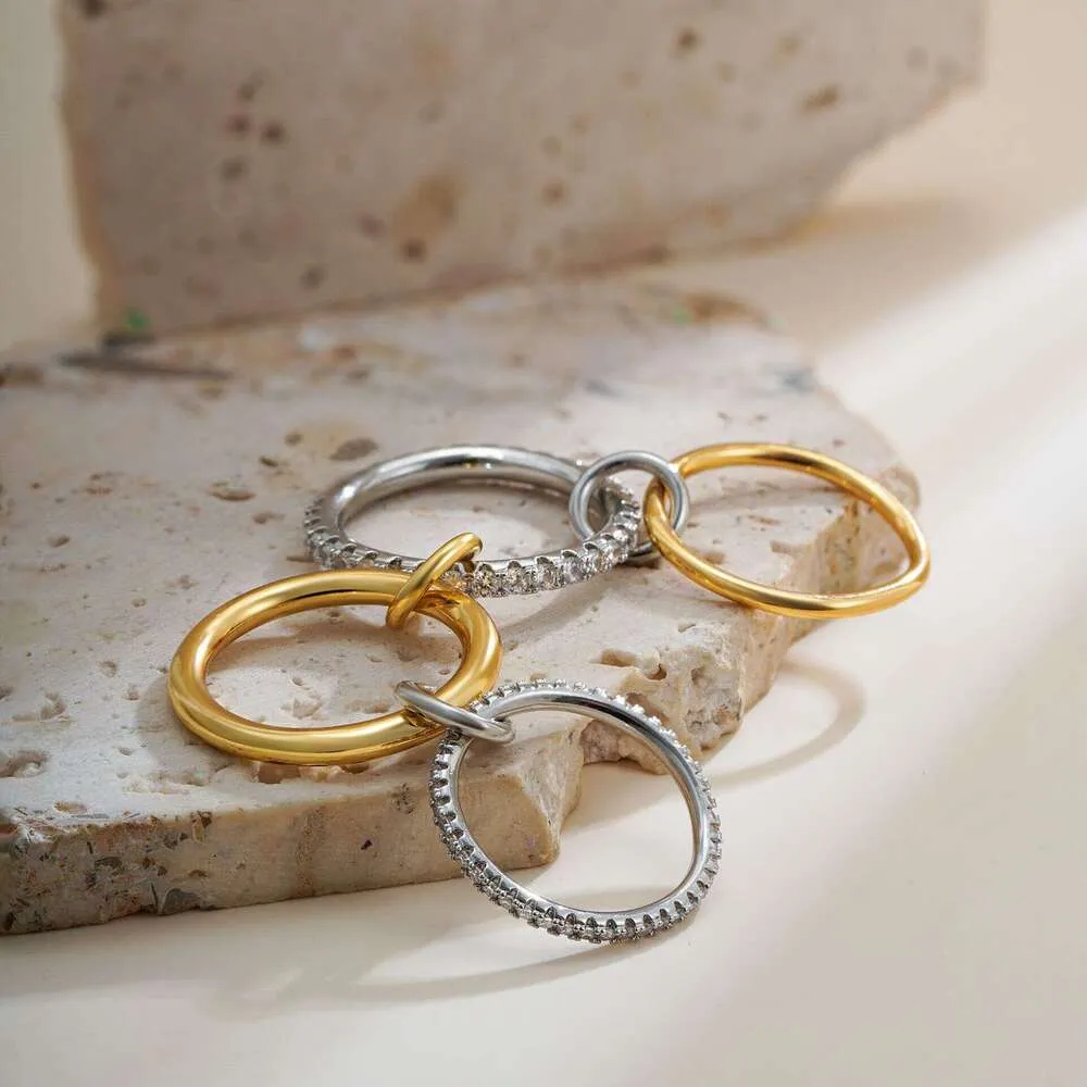 Anello designer tre cerchi zirconi oro anello impilabile trendy_voghion.com