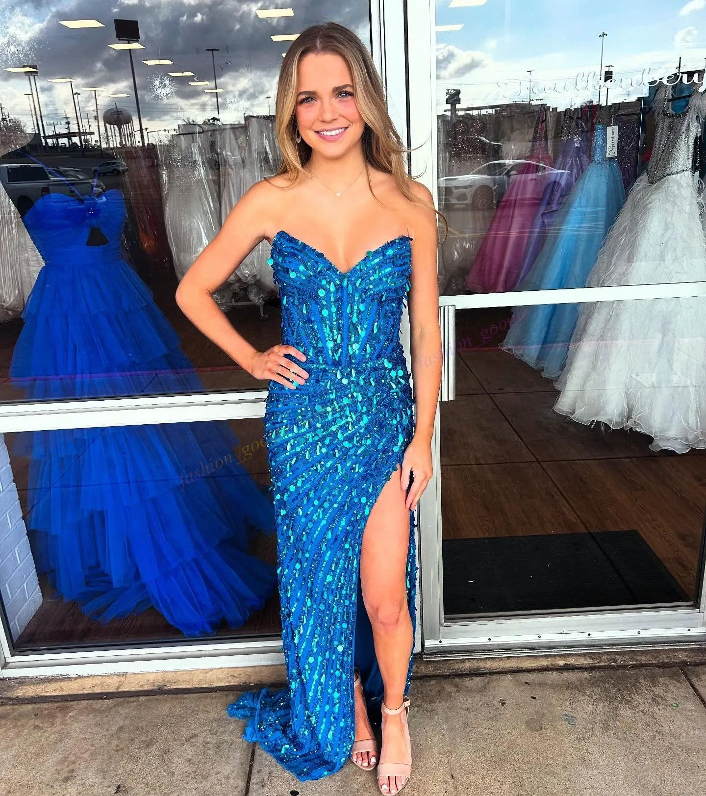 Peacock Sequin Prom Dress Corset High Skirt Slit... From 112,28  | DHgate