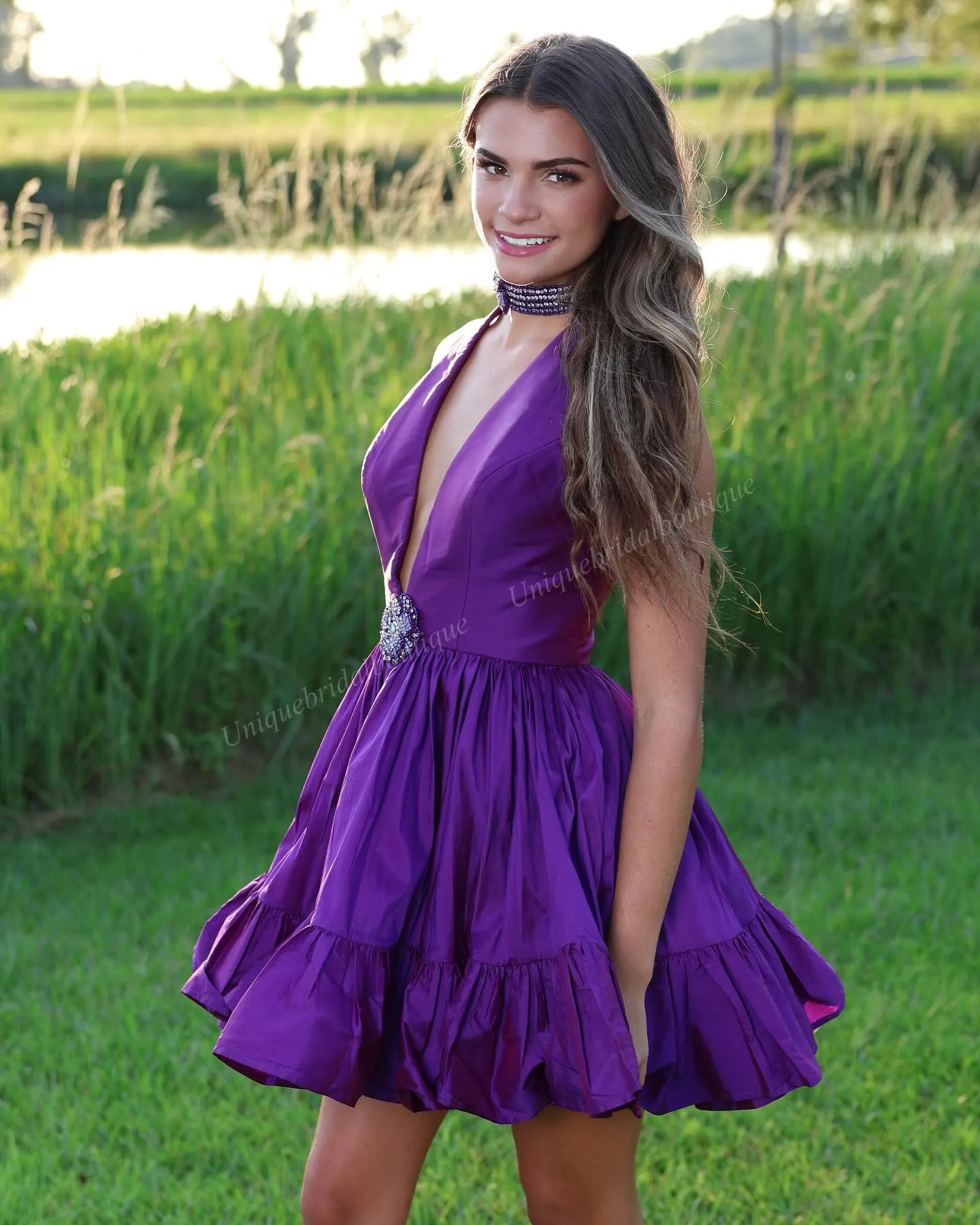 white christmas dresses Satin Rose Bachelor Blue Mini Dress main image 1