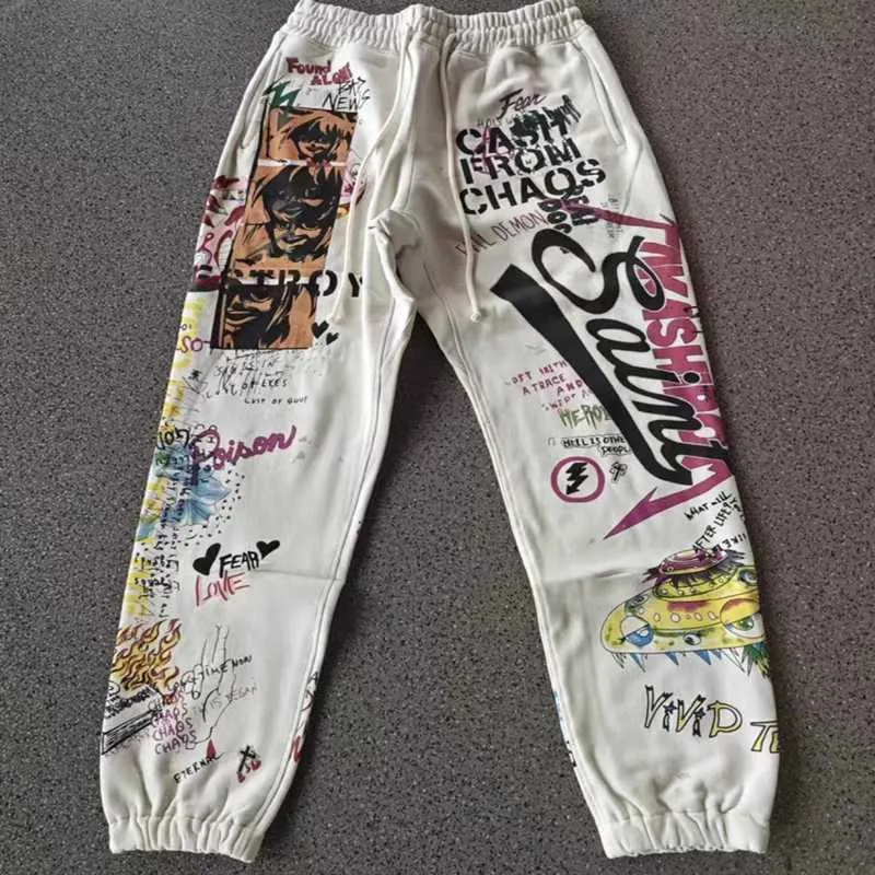 Womens Pants Trend Brand Sweatpants Loose Sports Spoof Graffiti