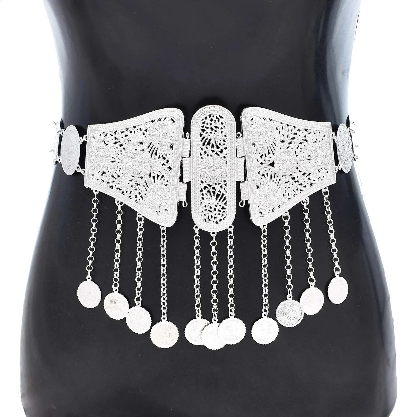 Vintage Women’s Coin Chain Belt Silver Tone Gypsy Boho Bohemian Belly Dancer Hippy/Belly Dance/Gypsy ~ (Waist: 40-46”) Silver Metal Chain  main image 4