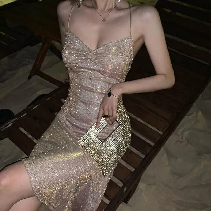 2021 Summer Gold Glitter Bodycon Midi Dress for Women - Sleeveless, Backless, Perfect for Parties and Events - Sexy Bubble Summer clothes for Women ( 2021 Summer Gold Glitter Bodycon Midi Dress for Women - Sleeveless, Backless, Perfect for Parties and Events - Sexy Bubble Summer clothes for Women (