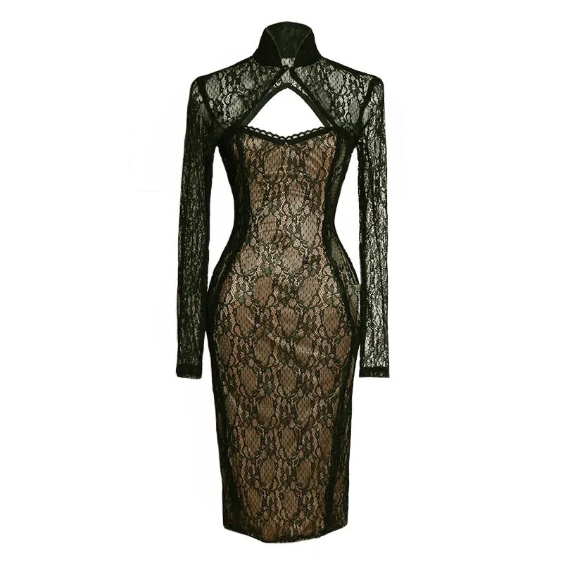 Vintage Black Knee-Length Sheath Dress with Hollow Out Back and Full Sleeves for Women from Dhgate Basic & Casual Dresses - price 42.06 Vintage Black Knee-Length Sheath Dress with Hollow Out Back and Full Sleeves for Women from Dhgate Basic & Casual Dresses - price 42.06